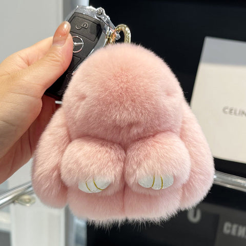 Cute Rex Rabbit Fur Doll Bunny Car Keychain Pendant Mini Bag Plush Dead Ornament Rabbit