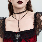 Crystal bead collarbone chain Halloween party dark style multi-layer lace necklace