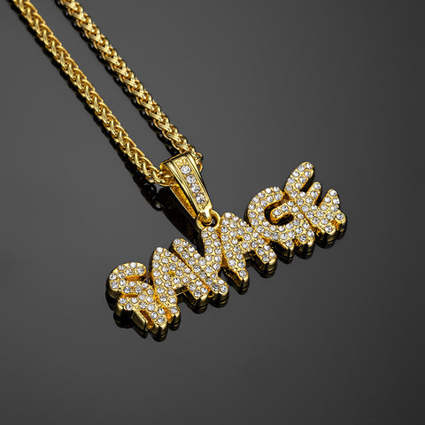 European and American hip-hop Long Necklace savage letter Pendant Fashion card accessories