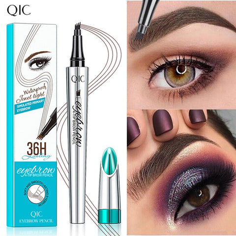 QIC Eyebrow Tattoo Pen Waterproof Fork Tip Eyebrow Ink Pen 4 Heads Liquid Eyebrow Pen