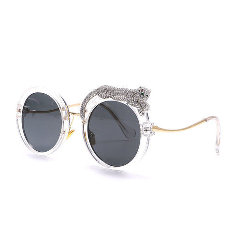 New Leopard Round Frame Metal Texture Sunglasses Personality Trend Fashion Sunglasses