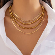 Hip hop style bead flat snake chain necklace set, geometric metal chain, collarbone chain