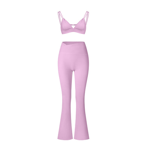 Yoga suit set sandblasting tight fitting shaping high waist fitness sports leisure yoga suit set