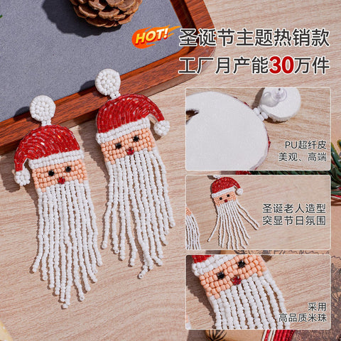 Christmas Day Earrings Earrings Handmade Beads Christmas Old Man Cartoon Character Tassel Rice Beads Earrings