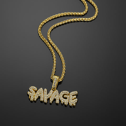 European and American hip-hop Long Necklace savage letter Pendant Fashion card accessories