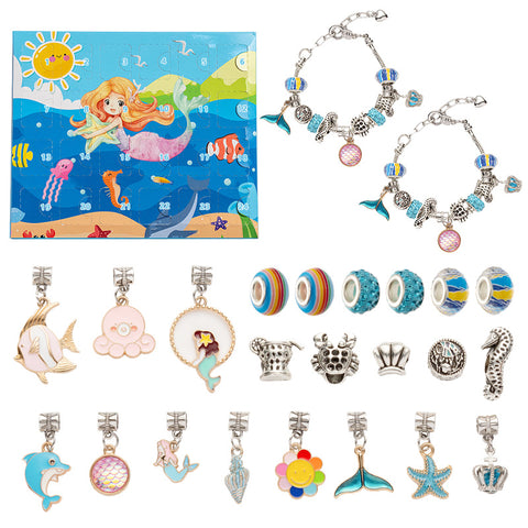 Ocean themed blind box cartoon children's gift DIY bracelet 24 grid calendar cave music holiday gift