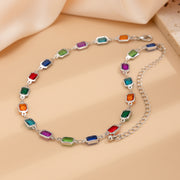 Fashionable colored crystal studded diamond pendant necklace with high-end feel, handmade bead collarbone chain