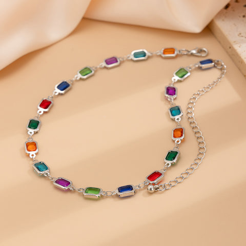 Fashionable colored crystal studded diamond pendant necklace with high-end feel, handmade bead collarbone chain