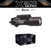 Tactica Flashlight X300-B/X300U-B/XU35: metal pistol gun strobe LED lights for 20mm rails, ideal for airsoft and hunting.