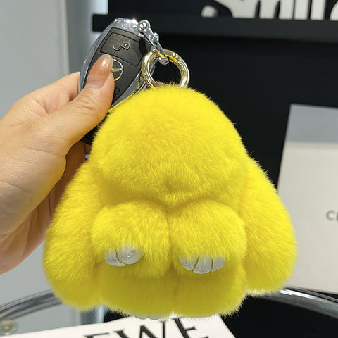 Cute Rex Rabbit Fur Doll Bunny Car Keychain Pendant Mini Bag Plush Dead Ornament Rabbit