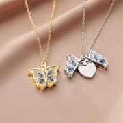 New diamond butterfly heart necklace for women, openable I Love You heart-shaped pendant necklace