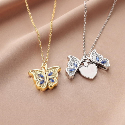 New diamond butterfly heart necklace for women, openable I Love You heart-shaped pendant necklace