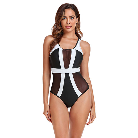 European and American one-piece swimsuit with adjustable shoulder straps and multi-color printed conservative bikini swimsuit