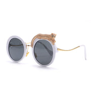 New Leopard Round Frame Metal Texture Sunglasses Personality Trend Fashion Sunglasses