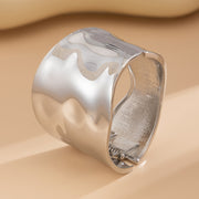 Cold Wind Curved Smooth Surface Spring Bracelet Irregular Metallic Wide Version Ring Set