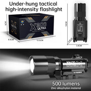 Tactica Flashlight X300-B/X300U-B/XU35: metal pistol gun strobe LED lights for 20mm rails, ideal for airsoft and hunting.