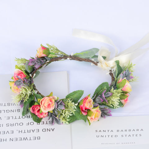 Flower garland headwear simulation green plants flower buds hair accessories performance outdoor headwear accessories