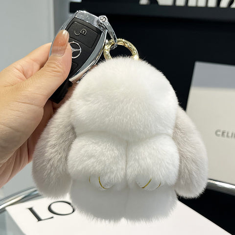 Cute Rex Rabbit Fur Doll Bunny Car Keychain Pendant Mini Bag Plush Dead Ornament Rabbit