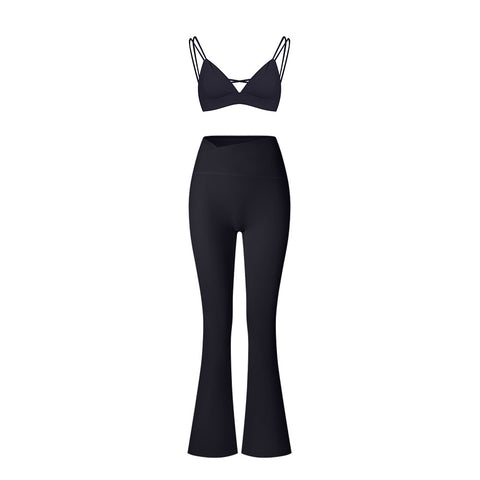 Yoga suit set sandblasting tight fitting shaping high waist fitness sports leisure yoga suit set