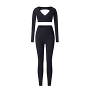 Yoga suit set sandblasting tight fitting shaping high waist fitness sports leisure yoga suit set