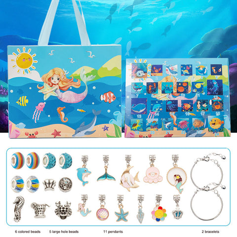 Ocean themed blind box cartoon children's gift DIY bracelet 24 grid calendar cave music holiday gift