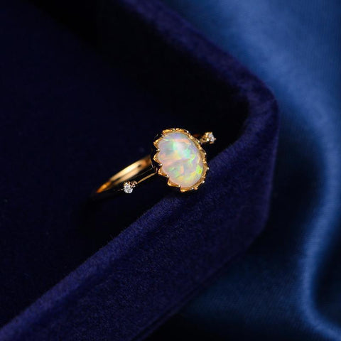 Retro imitation Opal gold-plated ring for women