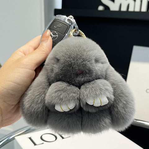 Cute Rex Rabbit Fur Doll Bunny Car Keychain Pendant Mini Bag Plush Dead Ornament Rabbit