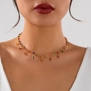 Fashionable colored crystal studded diamond pendant necklace with high-end feel, handmade bead collarbone chain