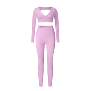 Yoga suit set sandblasting tight fitting shaping high waist fitness sports leisure yoga suit set