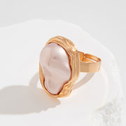 New Baroque inlaid irregular pearl rings, retro irregular alloy rings