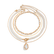 Ins metal circular pendant collarbone chain irregular bead pearl multi-layer necklace