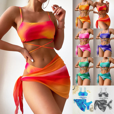 Tie dye bikini swimsuit women's three piece set mesh skirt split bikini swimsuit