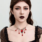 Fashionable tassel blood drop crystal necklace Halloween high-end alloy collarbone chain