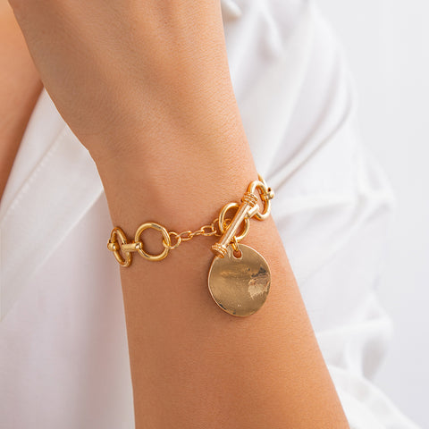 Ins style heart-shaped metal pendant bracelet irregular circular Bracelet