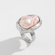 New Baroque inlaid irregular pearl rings, retro irregular alloy rings