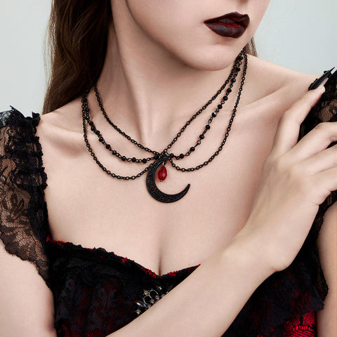 Fashionable tassel blood drop crystal necklace Halloween high-end alloy collarbone chain