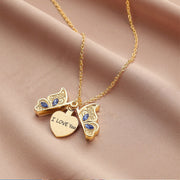 New diamond butterfly heart necklace for women, openable I Love You heart-shaped pendant necklace