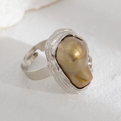 New Baroque inlaid irregular pearl rings, retro irregular alloy rings