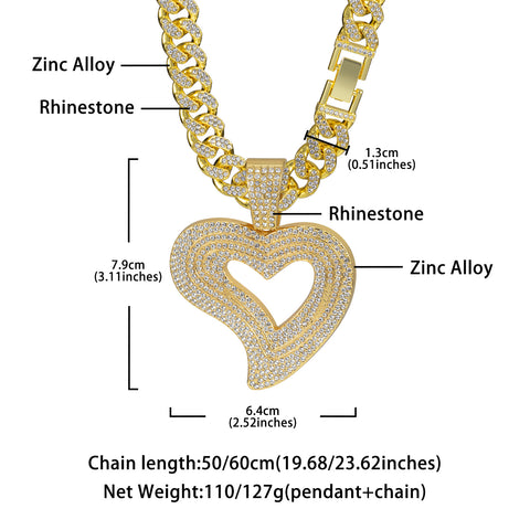 New Light Luxury Love Full Diamond Alloy Pendant Cuban Necklace Hip Hop Trendy Men's Jewelry