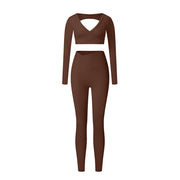 Yoga suit set sandblasting tight fitting shaping high waist fitness sports leisure yoga suit set