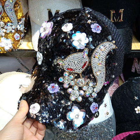 Peaked Cap Women's Summer New Rhinestone Flower Baseball Cap Korean Trendy Fashion Sequined Sunshade Cap