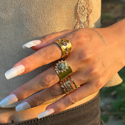 Fashionable Joint Ring Set Hip Hop Metallic Fold Set with Gemstone Rings