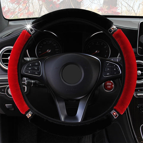 Universal 37-38cm Diameter Soft Plush Rhinestone Car Steering Wheel Cover Interior Accessories Steering-Cover Car-styling