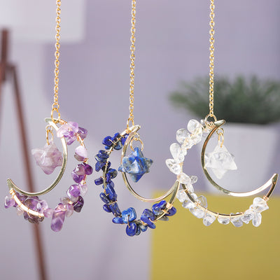 Natural crystal broken stone moon pendant Melkaba DIY woven wind chime pendant decoration crystal ornament gift