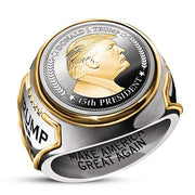 Personalized American President Trump Ring Two-color European and American Hip-Hop Trump Jewelry Men