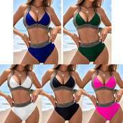 European and American solid color bikini split swimsuit women's high waist sexy tight fitting