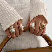 New Baroque inlaid irregular pearl rings, retro irregular alloy rings