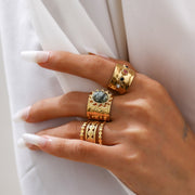 Fashionable Joint Ring Set Hip Hop Metallic Fold Set with Gemstone Rings