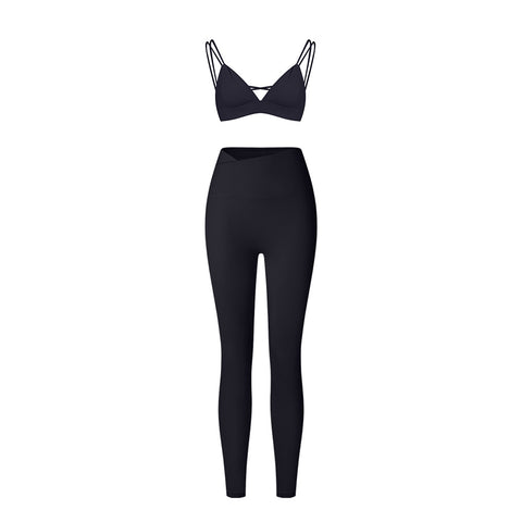 Yoga suit set sandblasting tight fitting shaping high waist fitness sports leisure yoga suit set