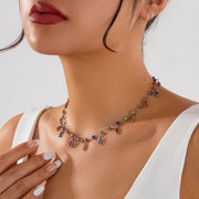 Fashionable colored crystal studded diamond pendant necklace with high-end feel, handmade bead collarbone chain